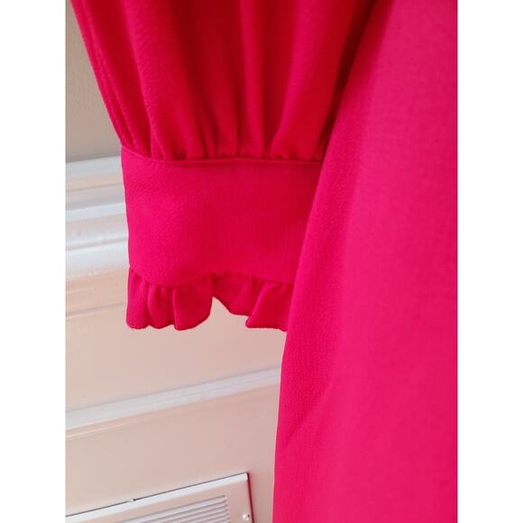 Women's Solid Red Polyester Round Neck Long Sleeve Knee Length Dress Size Small - Picture 6 of 14